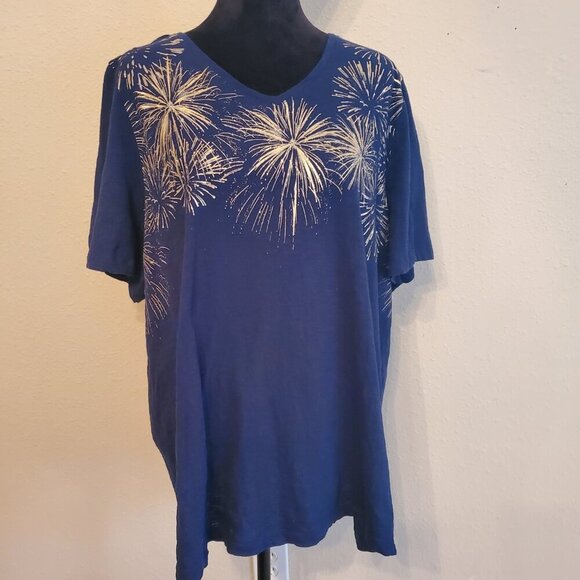 CATHERINES Women Crafted Blue T-Shirt 100% Cotton Size 1XL. - Picture 3 of 10